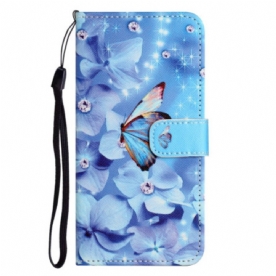 Leren Hoesje Samsung Galaxy A16 5g Blauwe Bloemen En Vlinders