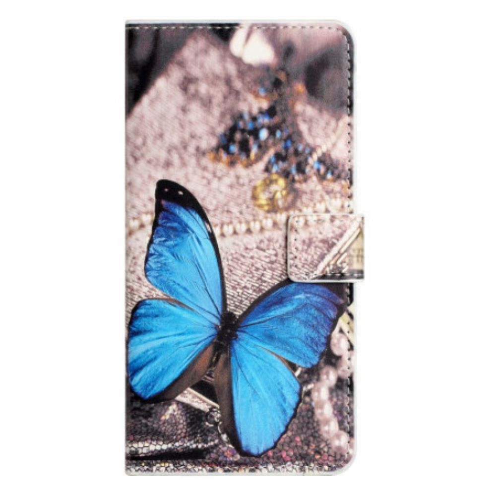 Leren Hoesje Samsung Galaxy A16 5g Blauwe Vlinder Bescherming Hoesje