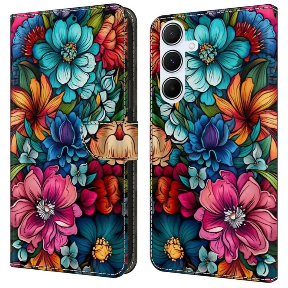 Leren Hoesje Samsung Galaxy A16 5g Bloemmotief Bescherming Hoesje