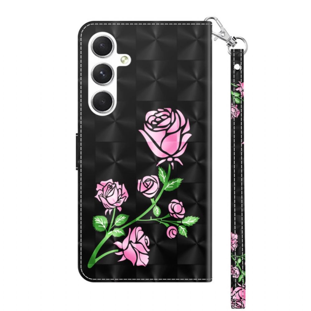 Leren Hoesje Samsung Galaxy A16 5g Roze Bloemen Met Riem Bescherming Hoesje