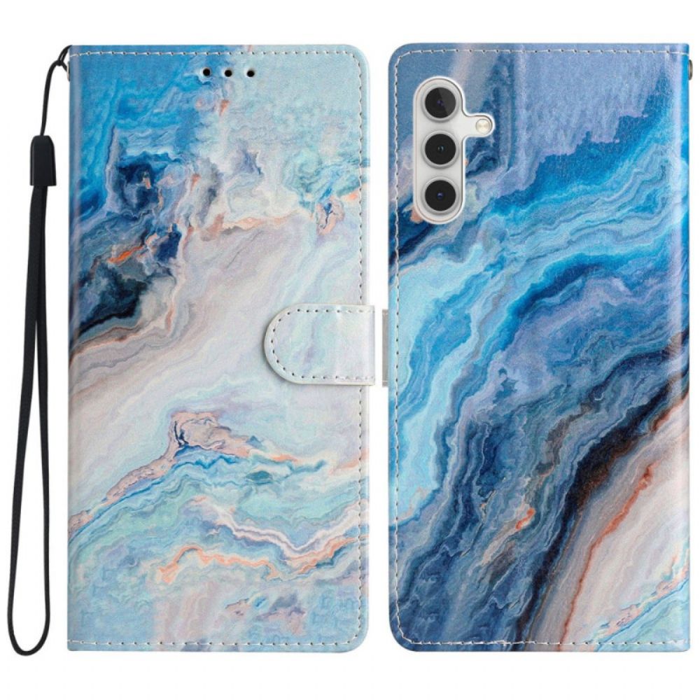 Leren Hoesje Voor Samsung Galaxy A16 5g Blauw Marmerpatroon