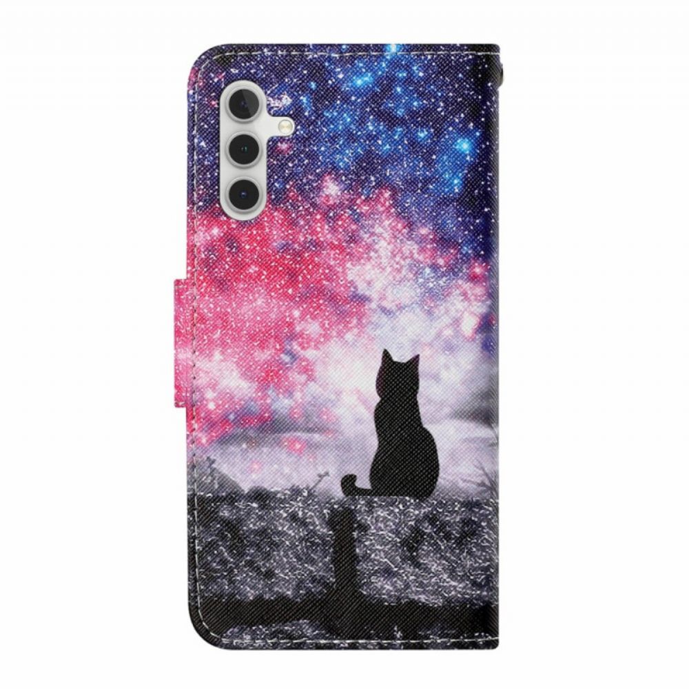 Leren Hoesje Voor Samsung Galaxy A16 5g Galactisch Kattenpatroon