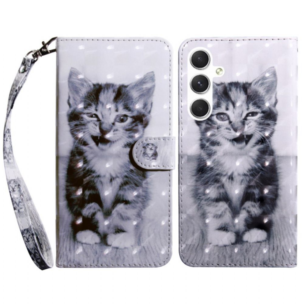 Leren Hoesje Voor Samsung Galaxy A16 5g Kattenpatroon Met Riem