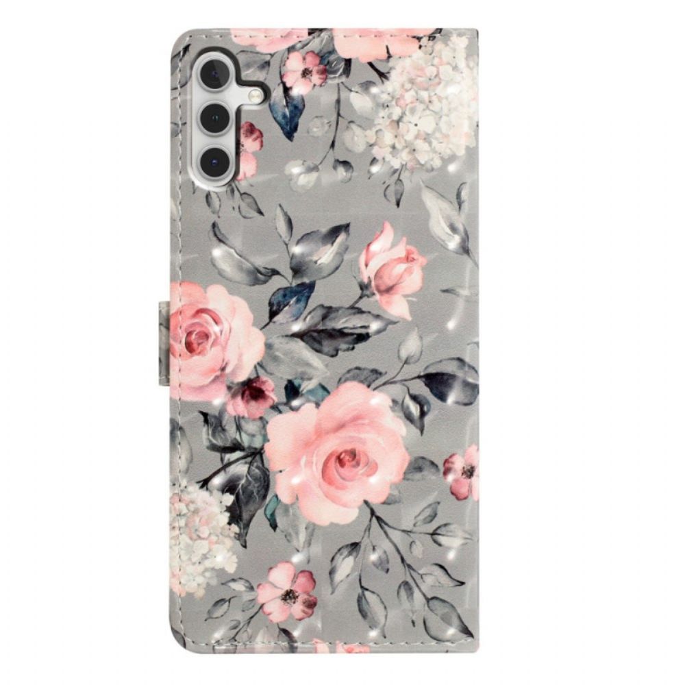 Leren Hoesje Voor Samsung Galaxy A16 5g Patroon Met Roze Bloemen