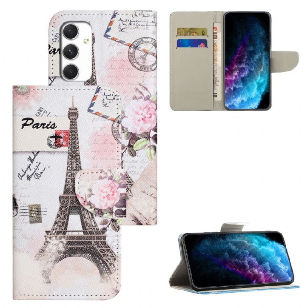 Leren Hoesje Voor Samsung Galaxy A16 5g Vintage Eiffeltoren