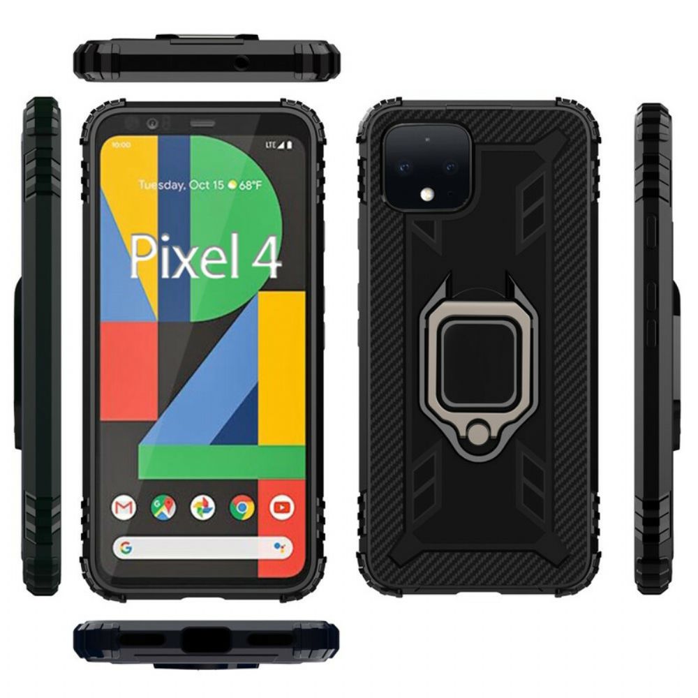 Hoesje voor Google Pixel 4 Ring En Koolstofvezel