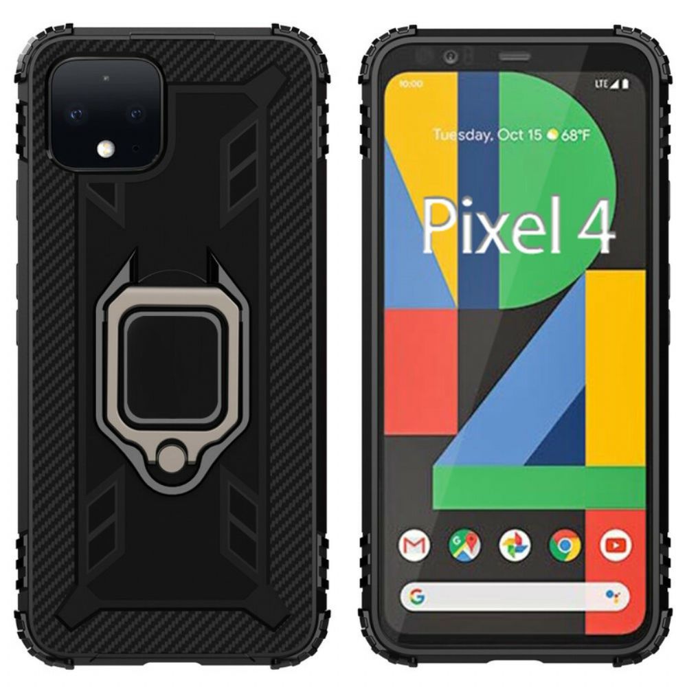 Hoesje voor Google Pixel 4 Ring En Koolstofvezel