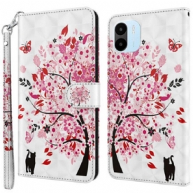 Leren Hoesje voor Xiaomi Redmi A1 Met Ketting Boom En Strappy Cat