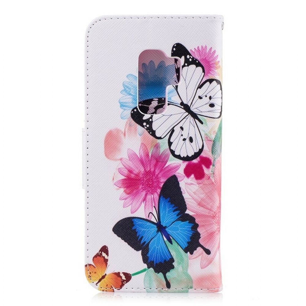 Flip Case voor Samsung Galaxy S9 Plus Geschilderde Vlinders En Bloemen