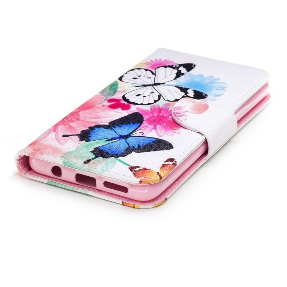 Flip Case voor Samsung Galaxy S9 Plus Geschilderde Vlinders En Bloemen