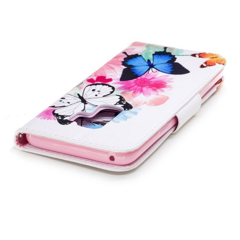 Flip Case voor Samsung Galaxy S9 Plus Geschilderde Vlinders En Bloemen