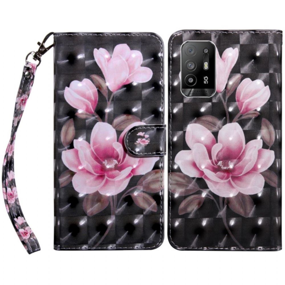 Flip Case voor Oppo A94 5G Bloemen Met Riem