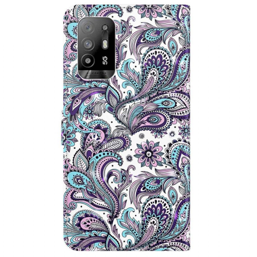 Flip Case voor Oppo A94 5G Bloemenpatronen Met Riem