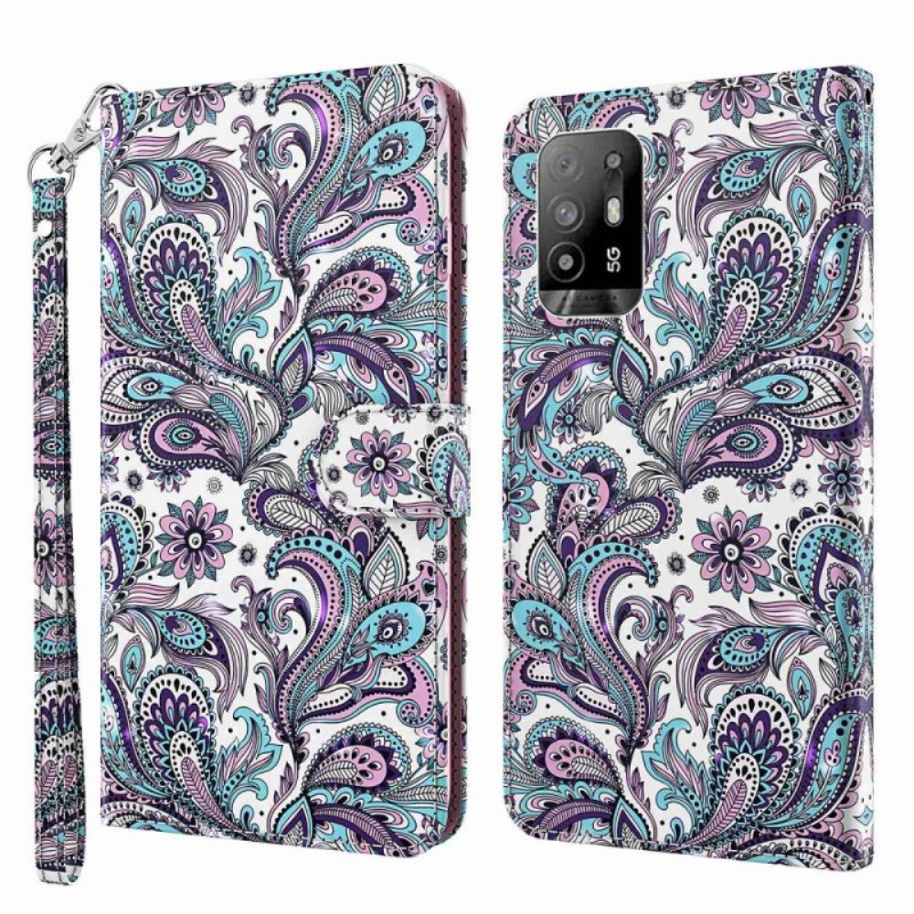 Flip Case voor Oppo A94 5G Bloemenpatronen Met Riem