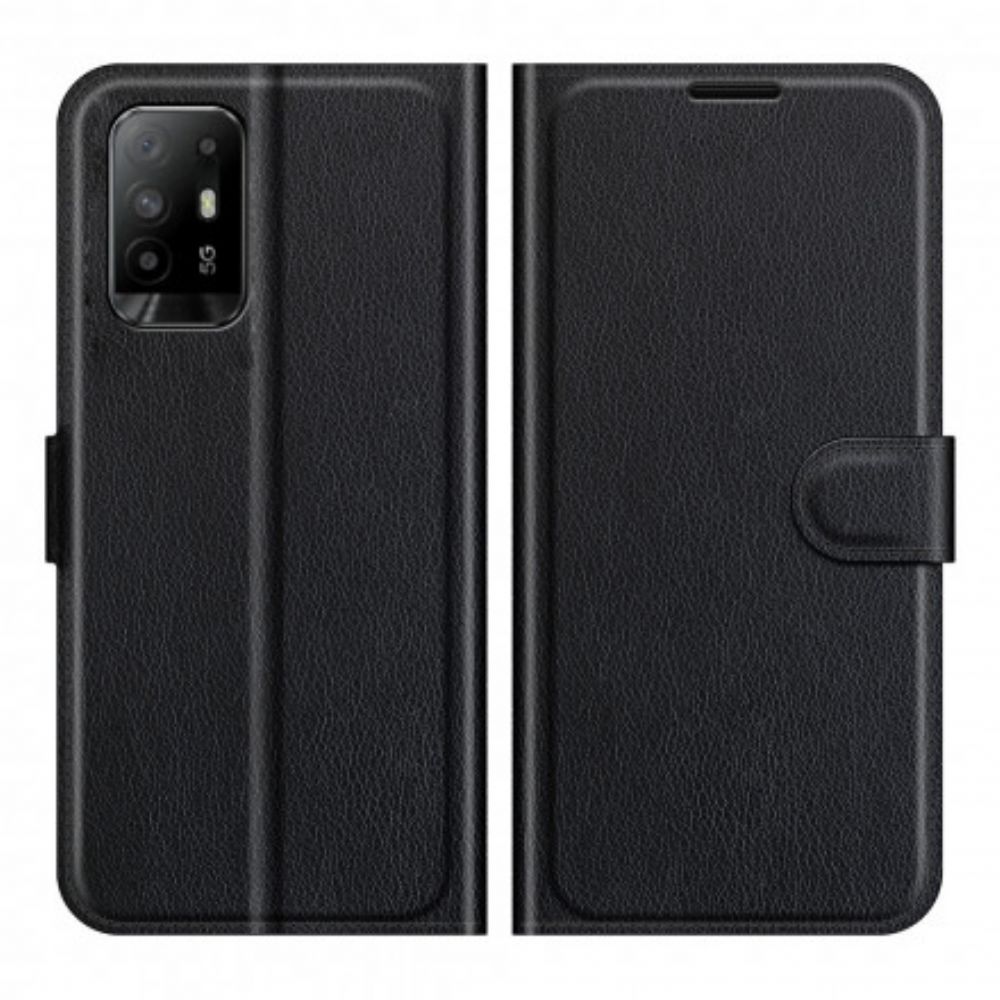 Flip Case voor Oppo A94 5G Klassiek Litchi Kunstleer