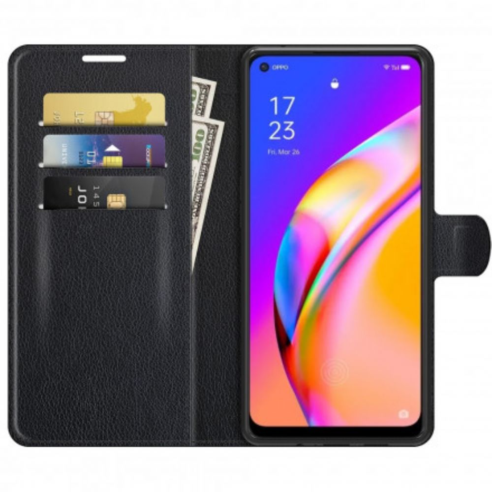 Flip Case voor Oppo A94 5G Klassiek Litchi Kunstleer