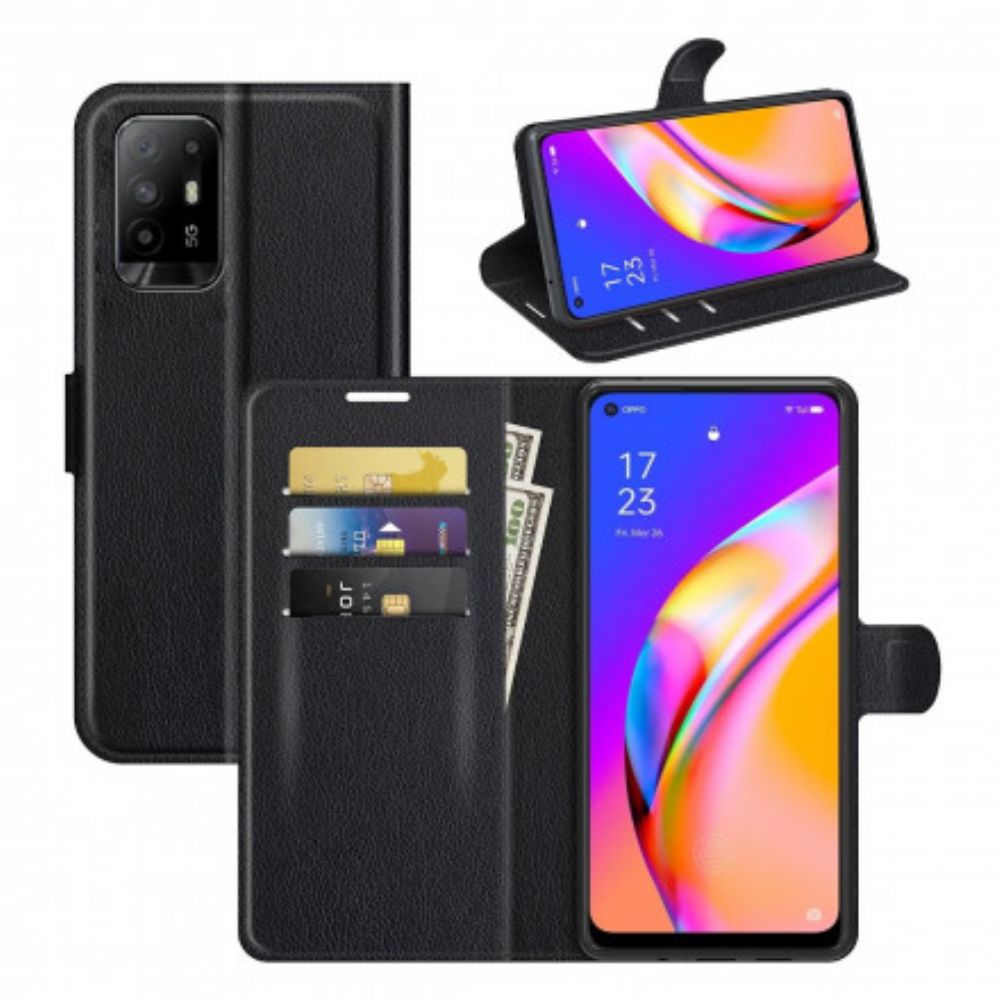 Flip Case voor Oppo A94 5G Klassiek Litchi Kunstleer