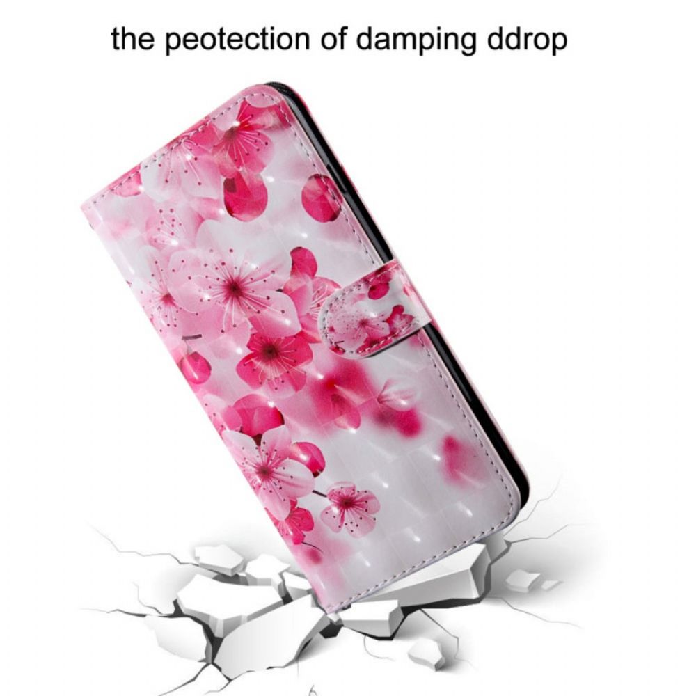 Flip Case voor Oppo A94 5G Roze Bloemen Met Koord