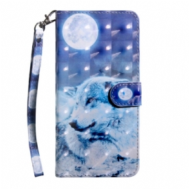 Flip Case voor Oppo A94 5G Wolf Met Koord