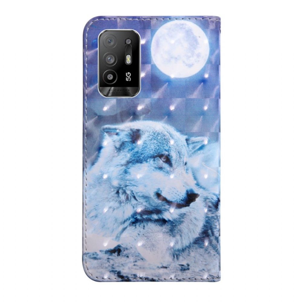 Flip Case voor Oppo A94 5G Wolf Met Koord