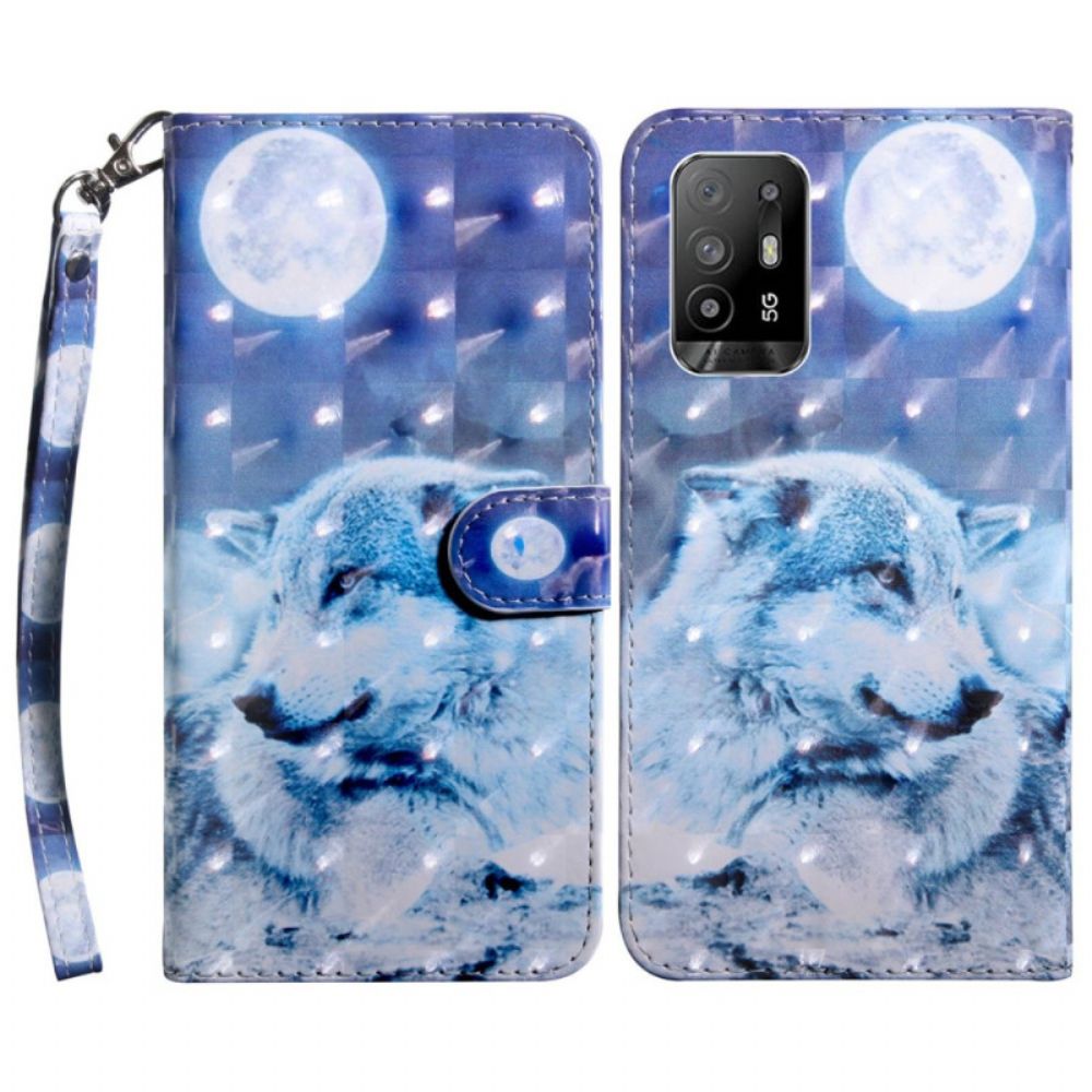 Flip Case voor Oppo A94 5G Wolf Met Koord