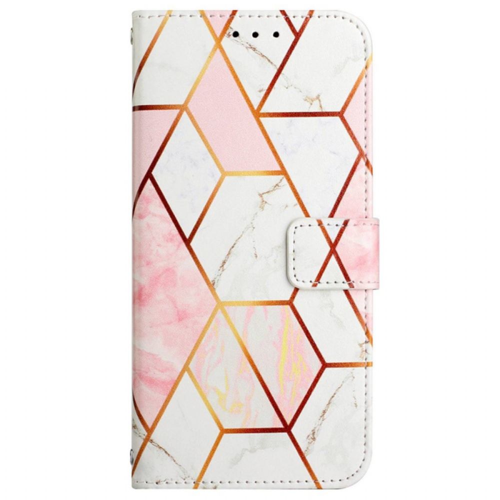 Folio-hoesje voor Oppo A94 5G Geometrisch Marmer Met Riem