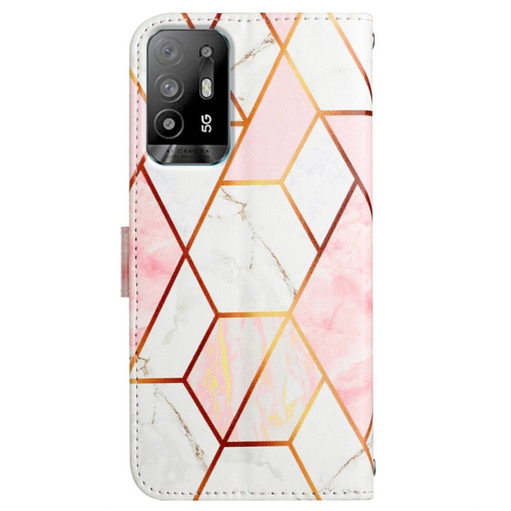 Folio-hoesje voor Oppo A94 5G Geometrisch Marmer Met Riem