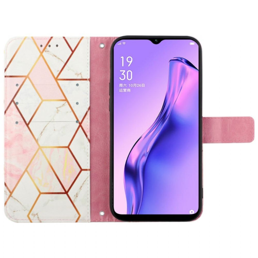 Folio-hoesje voor Oppo A94 5G Geometrisch Marmer Met Riem