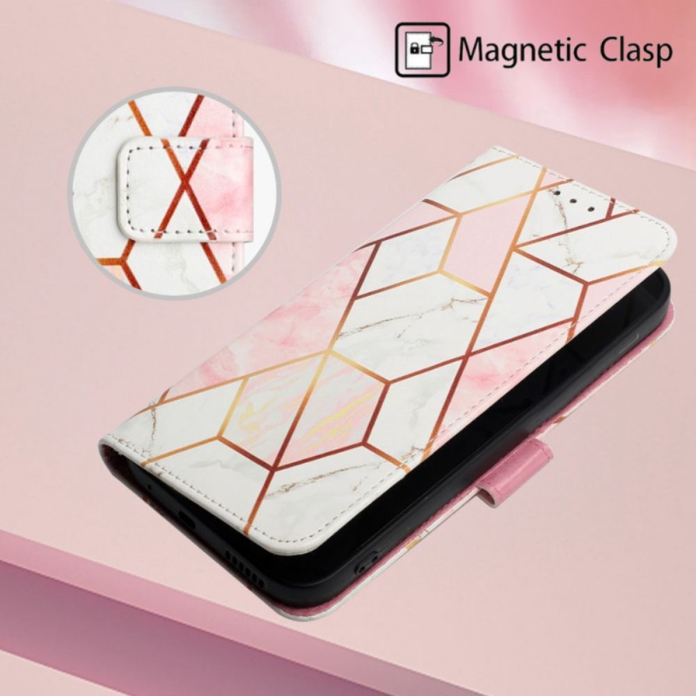 Folio-hoesje voor Oppo A94 5G Geometrisch Marmer Met Riem