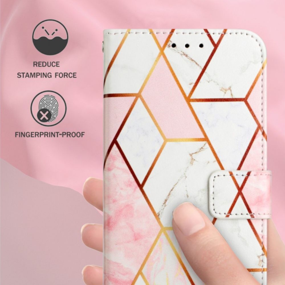 Folio-hoesje voor Oppo A94 5G Geometrisch Marmer Met Riem