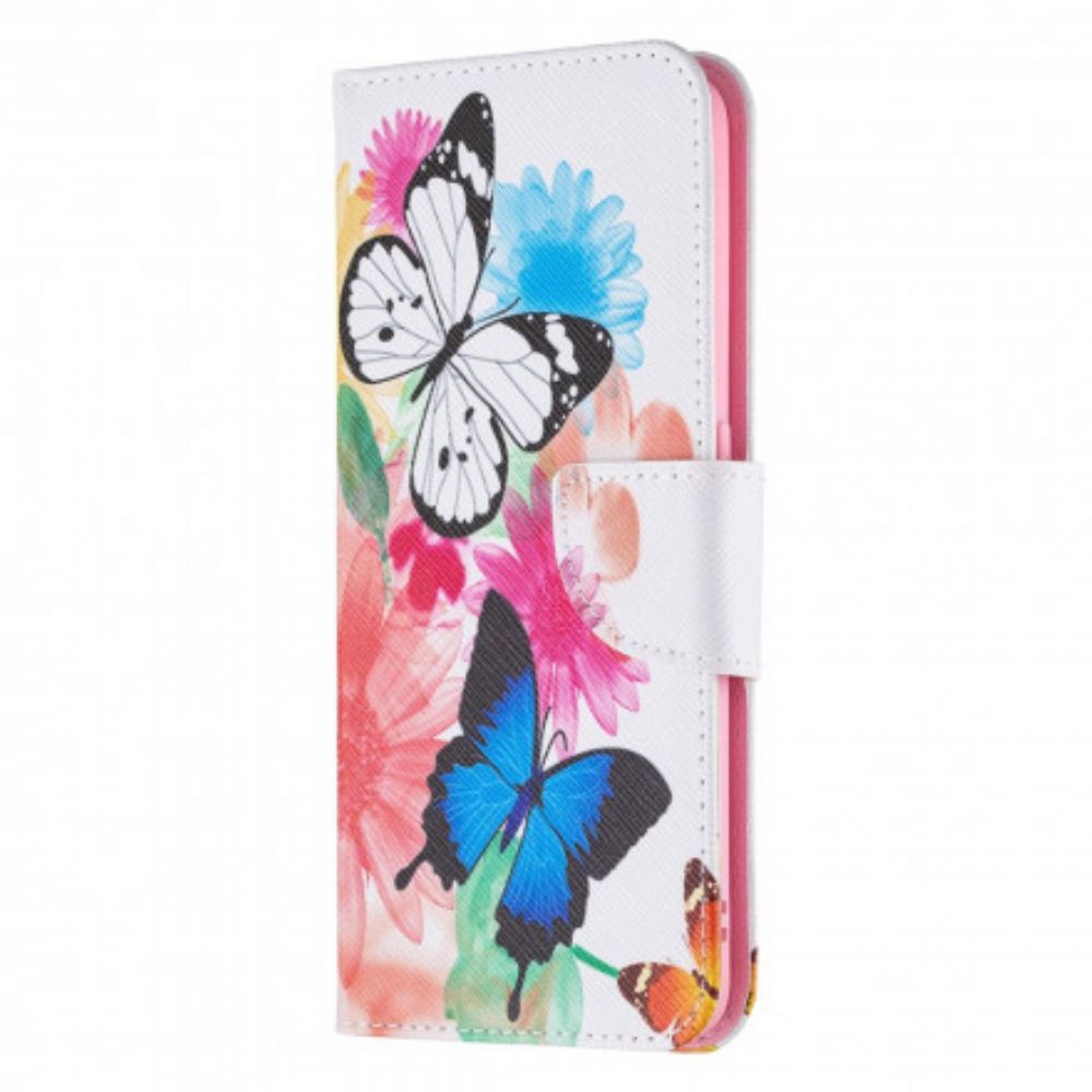 Folio-hoesje voor Oppo A94 5G Geschilderde Vlinders En Bloemen