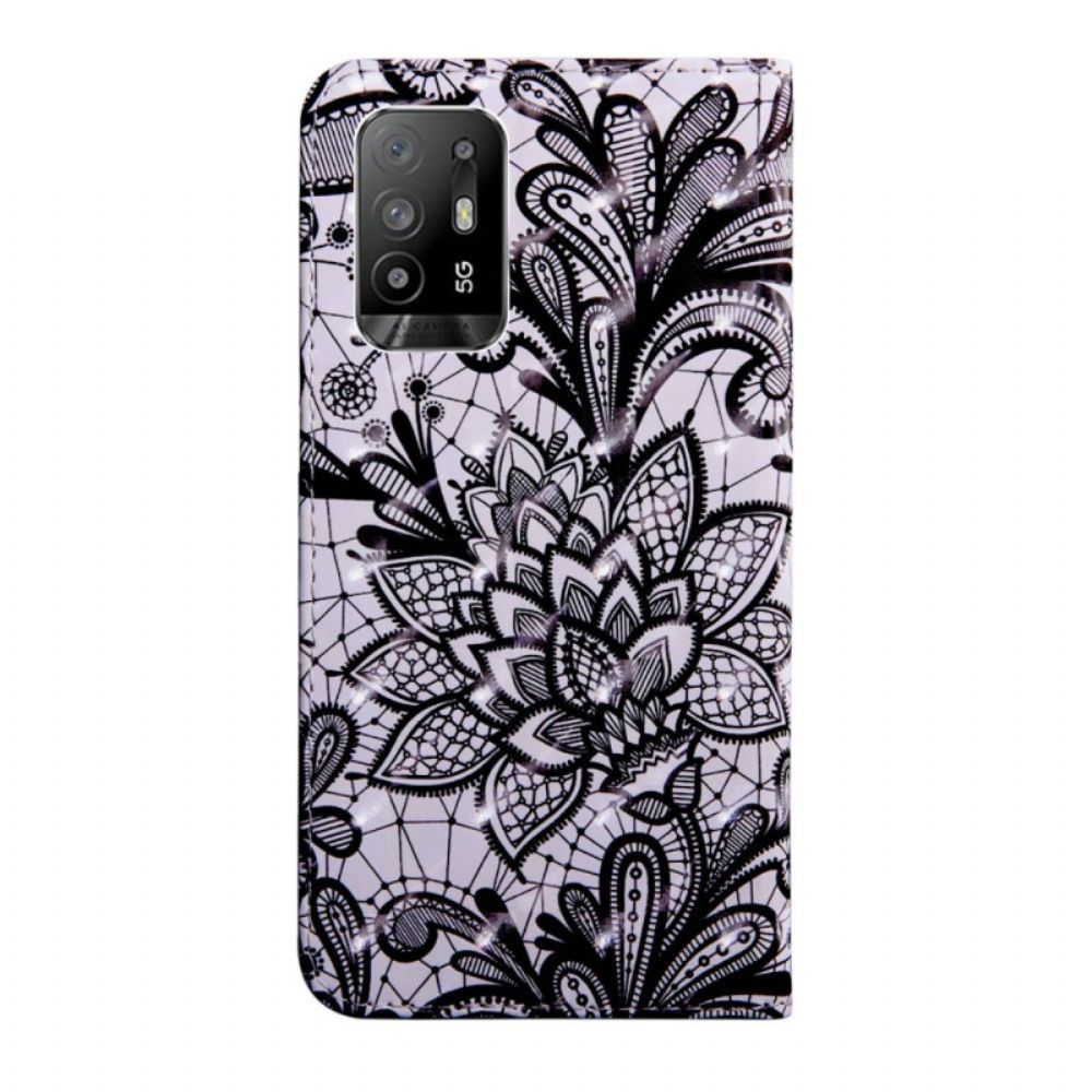 Folio-hoesje voor Oppo A94 5G Kant Bloemen Met Band