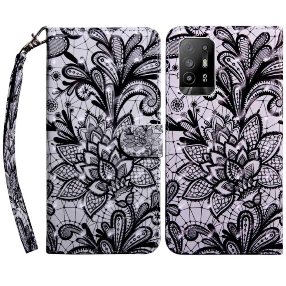 Folio-hoesje voor Oppo A94 5G Kant Bloemen Met Band