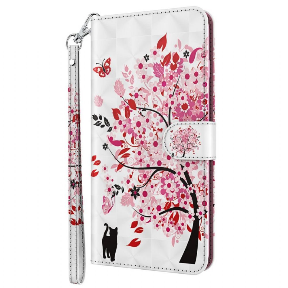 Folio-hoesje voor Oppo A94 5G Roze Boom Met Koord