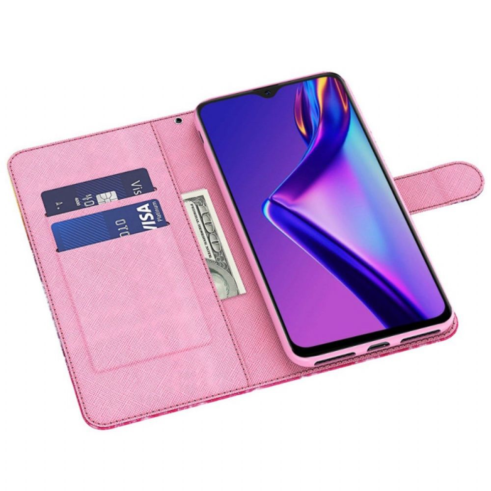 Folio-hoesje voor Oppo A94 5G Roze Boom Met Koord