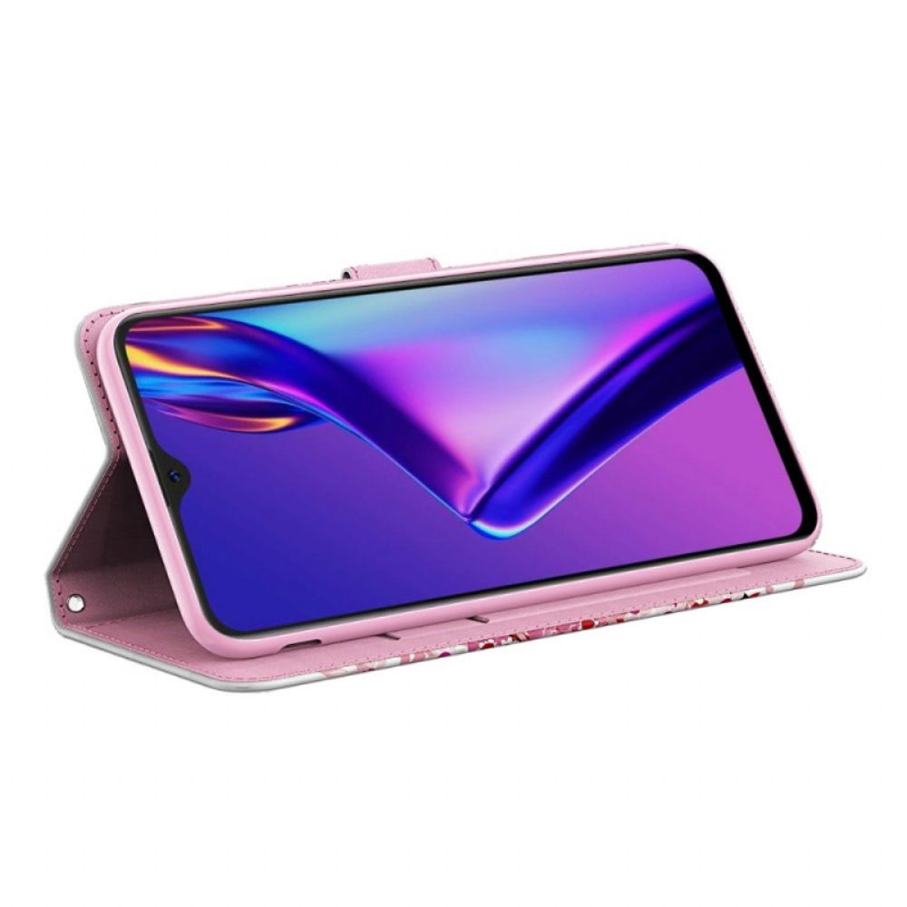 Folio-hoesje voor Oppo A94 5G Roze Boom Met Koord