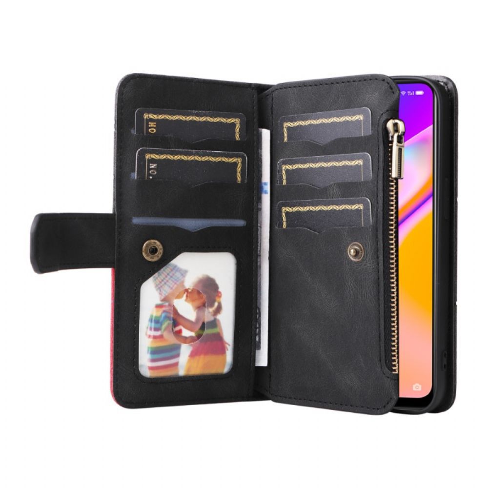 Folio-hoesje voor Oppo A94 5G Tweekleurige Portemonnee Met Lanyard