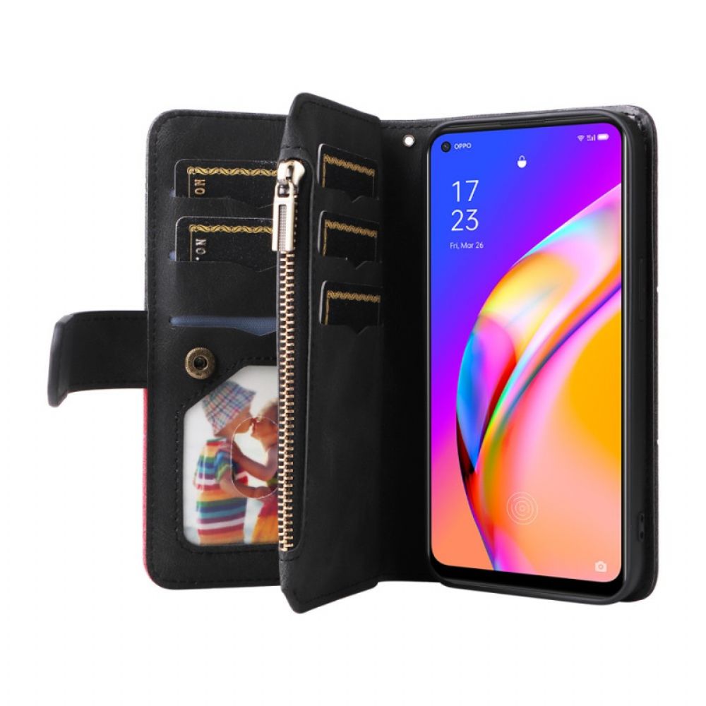 Folio-hoesje voor Oppo A94 5G Tweekleurige Portemonnee Met Lanyard