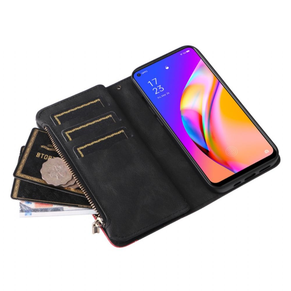 Folio-hoesje voor Oppo A94 5G Tweekleurige Portemonnee Met Lanyard