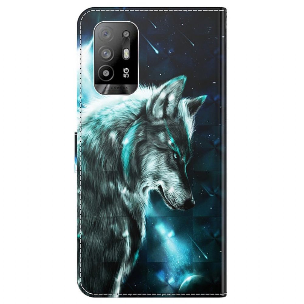 Folio-hoesje voor Oppo A94 5G Wolf Met Koord