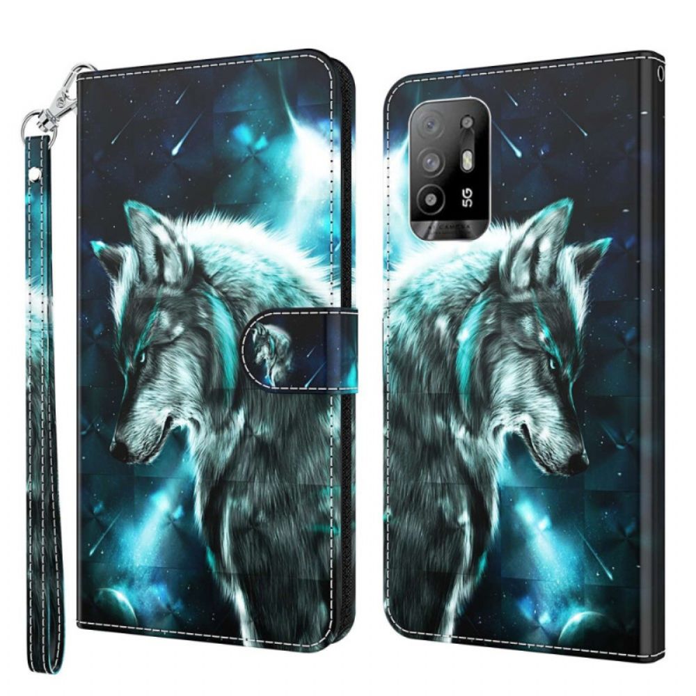 Folio-hoesje voor Oppo A94 5G Wolf Met Koord