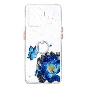 Hoesje voor Oppo A94 5G Blauwe Bloemvlinder Met Ring