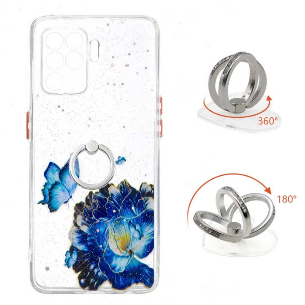 Hoesje voor Oppo A94 5G Blauwe Bloemvlinder Met Ring