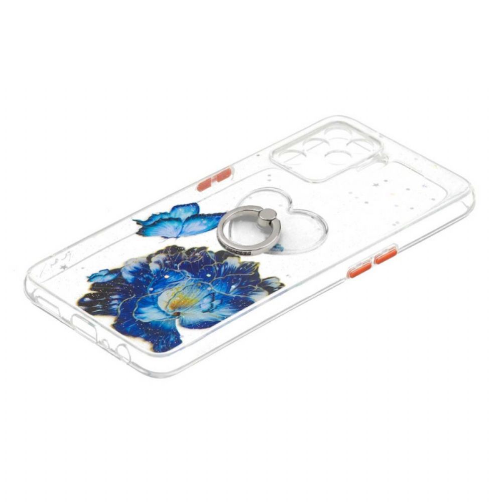 Hoesje voor Oppo A94 5G Blauwe Bloemvlinder Met Ring