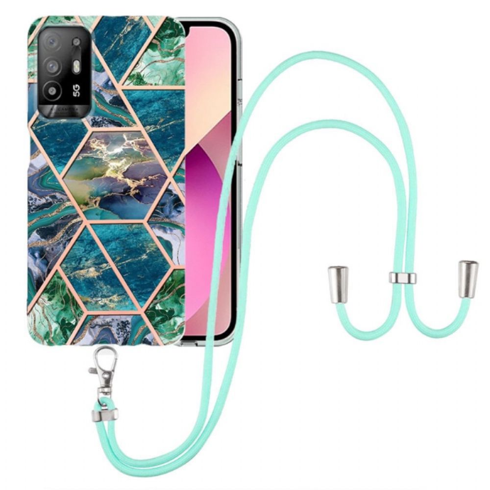 Hoesje voor Oppo A94 5G Geometrisch Marmer Met Riem