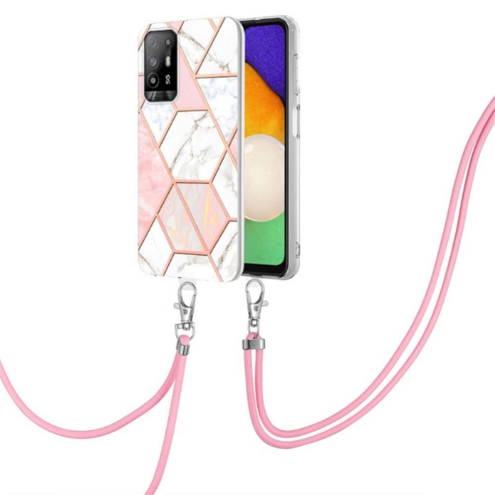 Hoesje voor Oppo A94 5G Geometrisch Marmer Met Riem