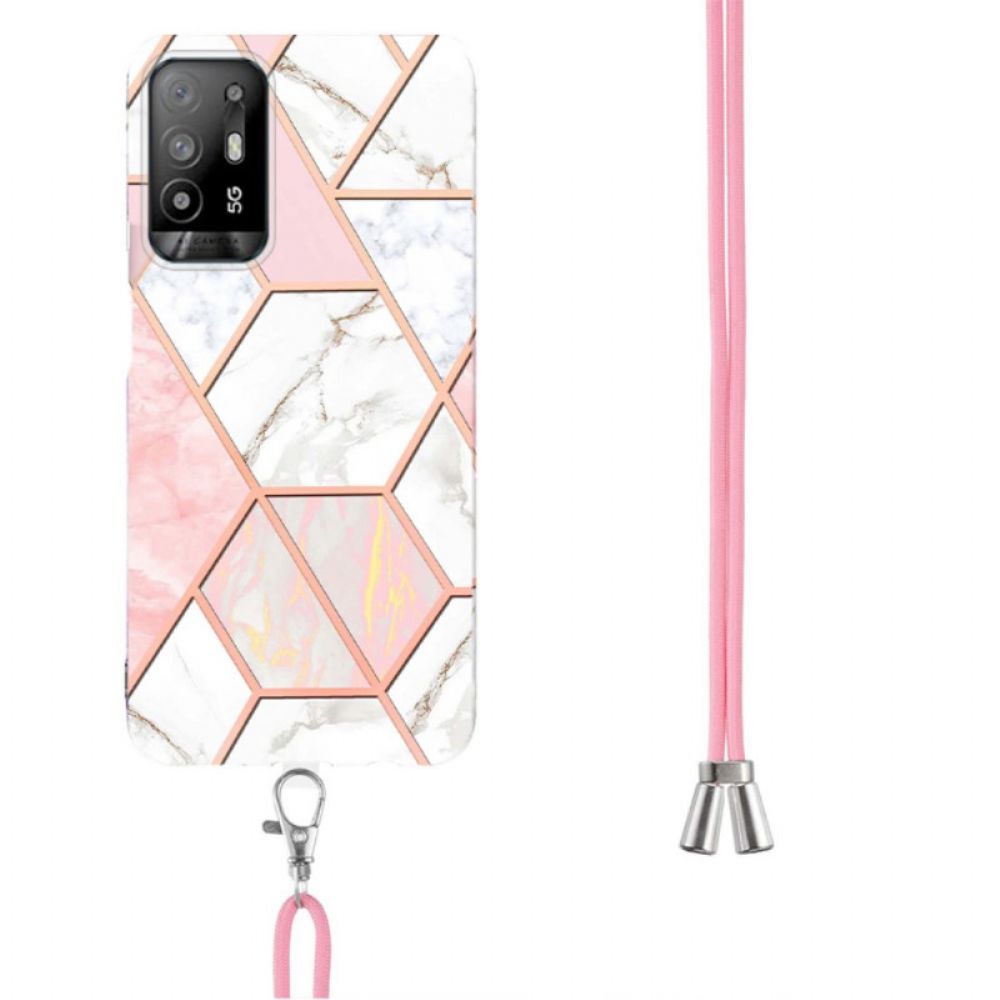 Hoesje voor Oppo A94 5G Geometrisch Marmer Met Riem