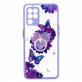 Hoesje voor Oppo A94 5G Paarse Bloemvlinder Met Ring