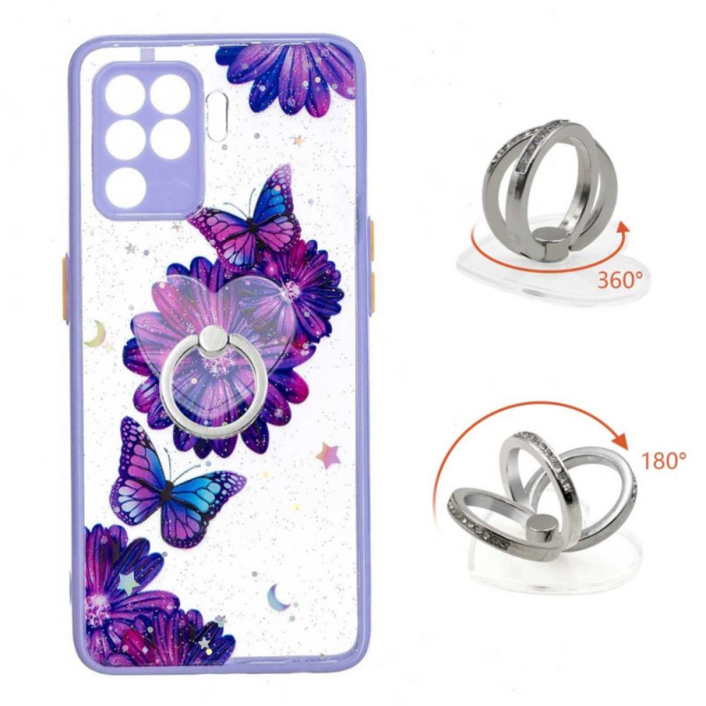 Hoesje voor Oppo A94 5G Paarse Bloemvlinder Met Ring