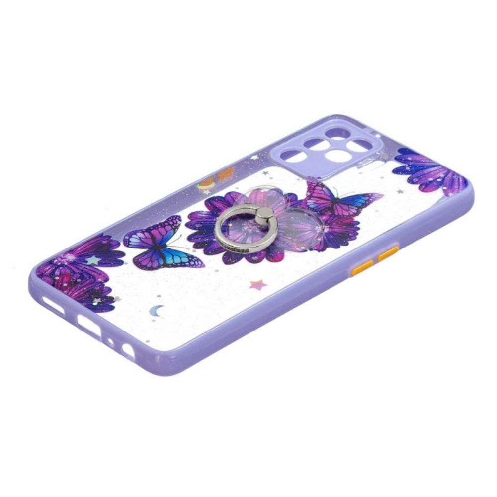 Hoesje voor Oppo A94 5G Paarse Bloemvlinder Met Ring